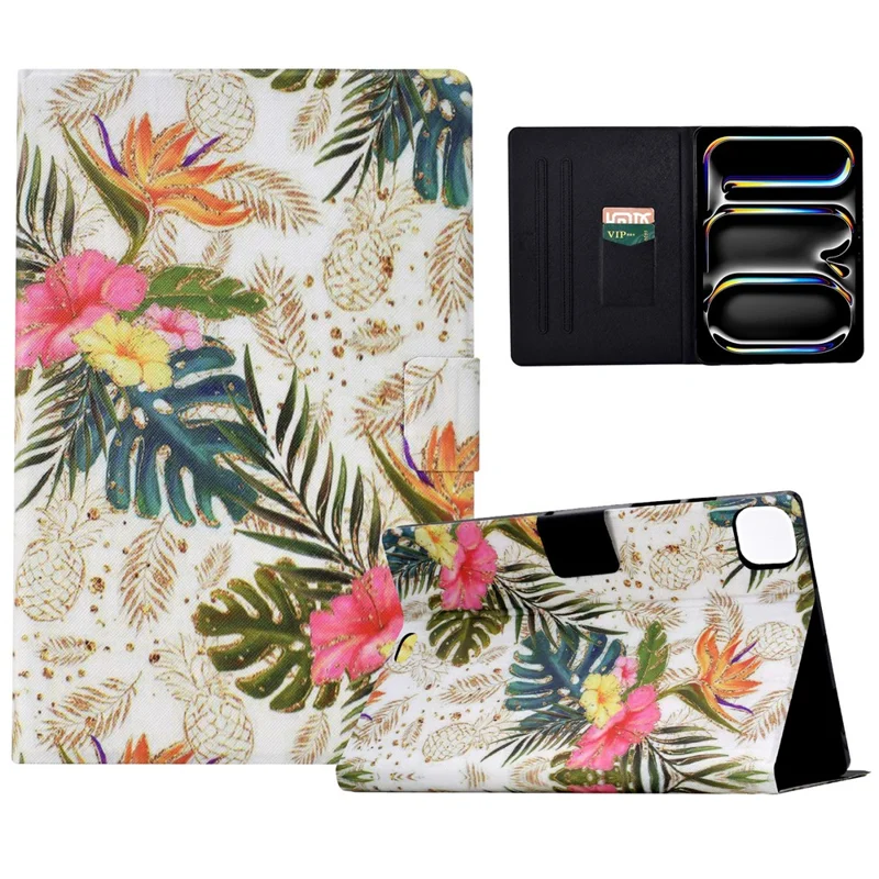 For iPad Pro 11 (2025) / (2024) Case Pattern Leather Tablet Protective Cover Auto Sleep / Wake - Golden Pineapple