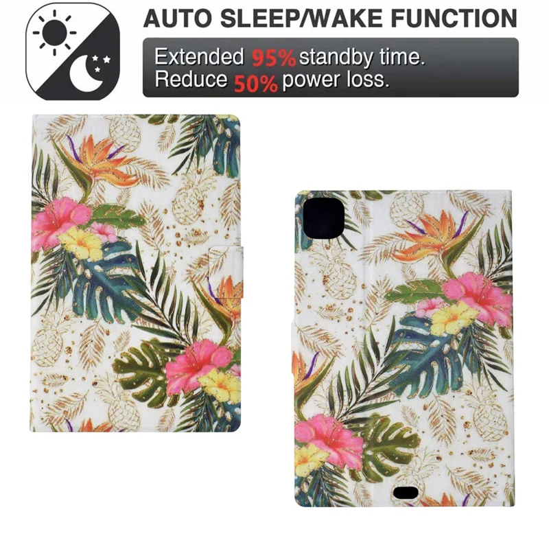 For iPad Pro 11 (2025) / (2024) Case Pattern Leather Tablet Protective Cover Auto Sleep / Wake - Golden Pineapple