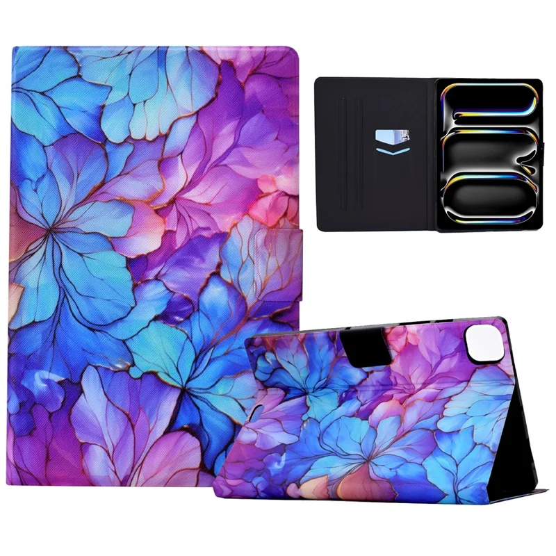 For iPad Pro 11 (2025) / (2024) Case Pattern Leather Tablet Protective Cover Auto Sleep / Wake - Petal