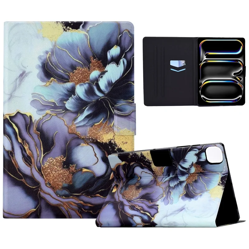 For iPad Pro 11 (2025) / (2024) Case Pattern Leather Tablet Protective Cover Auto Sleep / Wake - Peony Flower