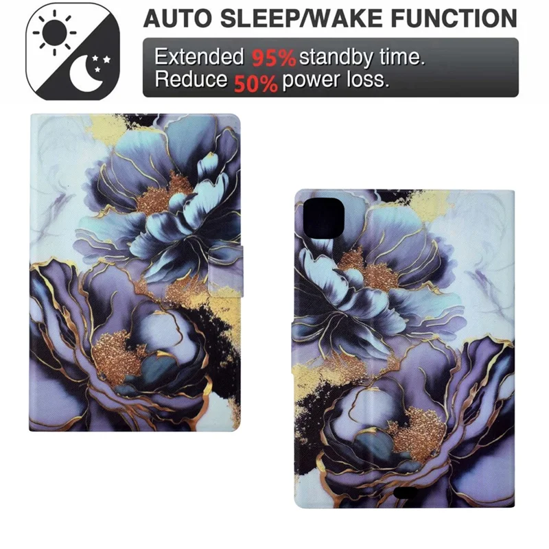 For iPad Pro 11 (2025) / (2024) Case Pattern Leather Tablet Protective Cover Auto Sleep / Wake - Peony Flower