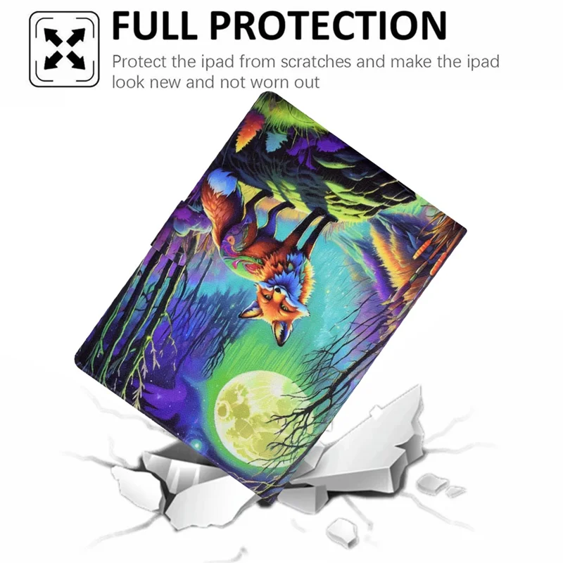 Funda para iPad Pro 11 (2024) Patrón de Cuero Cubierta Protectora de Tableta Sueño / Despertar Automático - Zorro Luz de Luna