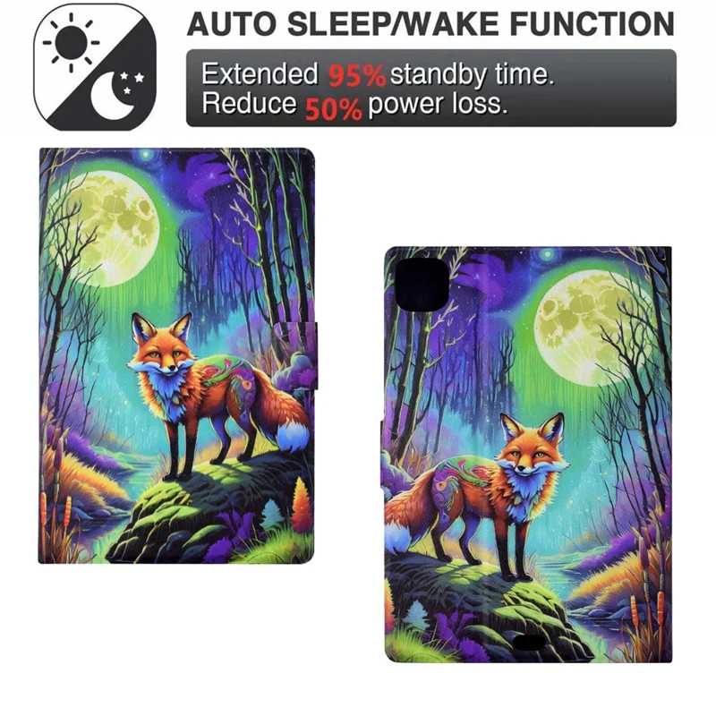 Funda para iPad Pro 11 (2024) Patrón de Cuero Cubierta Protectora de Tableta Sueño / Despertar Automático - Zorro Luz de Luna