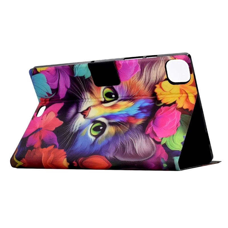 Für iPad Pro 11 (2024) Hülle Muster Leder Tablet-Schutzhülle Auto Sleep/Wake - Rose Cat