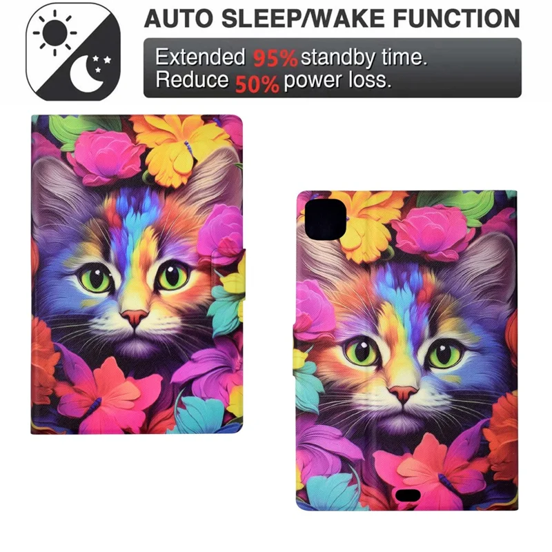 Für iPad Pro 11 (2024) Hülle Muster Leder Tablet-Schutzhülle Auto Sleep/Wake - Rose Cat