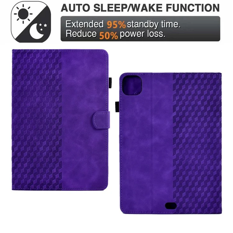 A3 For iPad Pro 11 (2024) Case Card Slots Leather Tablet Cover Block Pattern - Purple