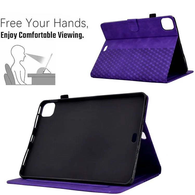 A3 For iPad Pro 11 (2024) Case Card Slots Leather Tablet Cover Block Pattern - Purple