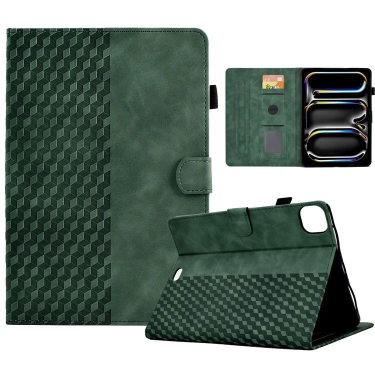 Custodia per iPad Pro 11 (2024) A3, Slot per Schede, Copertura in Pelle, Motivo a Blocchi - Verde