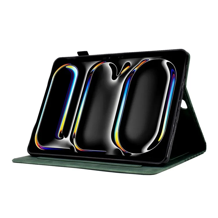 Custodia per iPad Pro 11 (2024) A3, Slot per Schede, Copertura in Pelle, Motivo a Blocchi - Verde