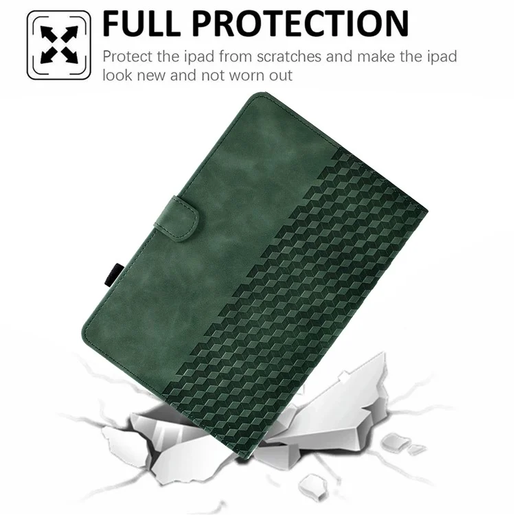 Custodia per iPad Pro 11 (2024) A3, Slot per Schede, Copertura in Pelle, Motivo a Blocchi - Verde