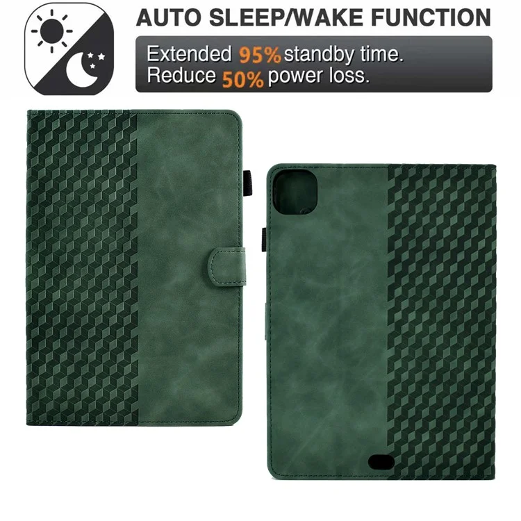 Custodia per iPad Pro 11 (2024) A3, Slot per Schede, Copertura in Pelle, Motivo a Blocchi - Verde