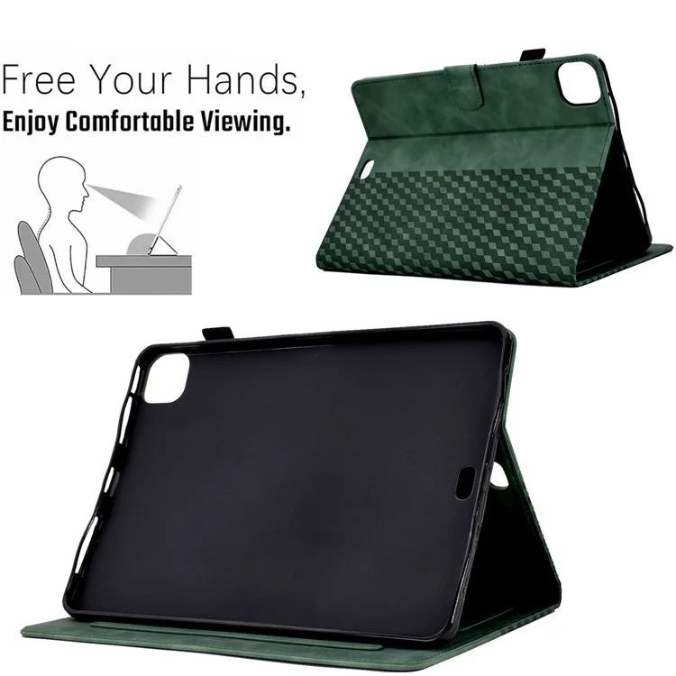 Custodia per iPad Pro 11 (2024) A3, Slot per Schede, Copertura in Pelle, Motivo a Blocchi - Verde