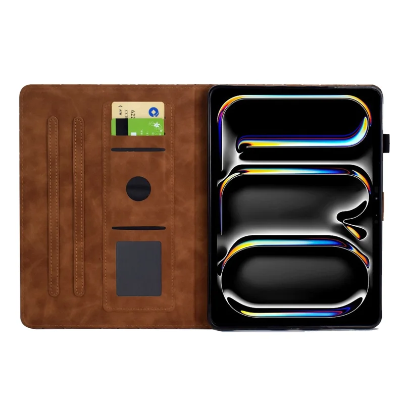 A6 For iPad Pro 11 (2025) / (2024) Case Card Slots Stand Rhombus Auto Wake  /  Sleep Leather Tablet Cover - Brown