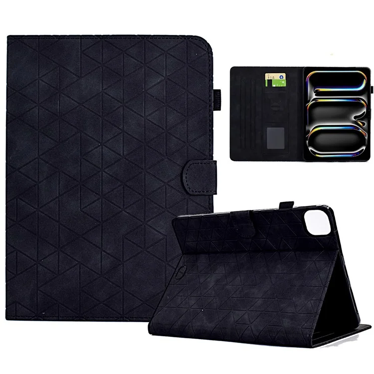 Capa A6 para iPad Pro 11 (2024) com Slots para Cartões, Suporte, Auto Wake/Sleep, Cobertura de Tablet de Couro Imitado - Preto