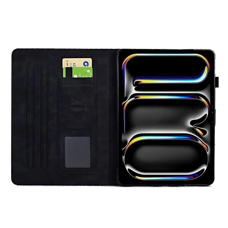 Capa A6 para iPad Pro 11 (2024) com Slots para Cartões, Suporte, Auto Wake/Sleep, Cobertura de Tablet de Couro Imitado - Preto