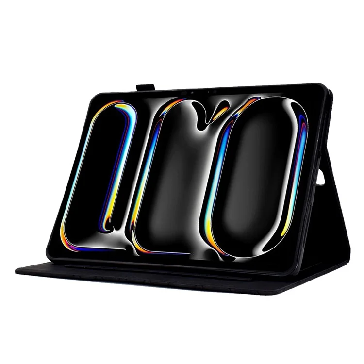 Capa A6 para iPad Pro 11 (2024) com Slots para Cartões, Suporte, Auto Wake/Sleep, Cobertura de Tablet de Couro Imitado - Preto