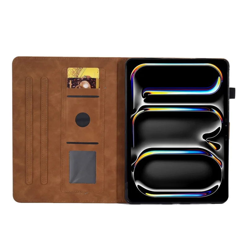 A4 For iPad Pro 11 (2025) / (2024) Case Flower Butterfly Imprinted Card Slots Leather Cover - Brown