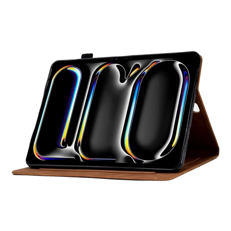 A4 For iPad Pro 11 (2025) / (2024) Case Flower Butterfly Imprinted Card Slots Leather Cover - Brown