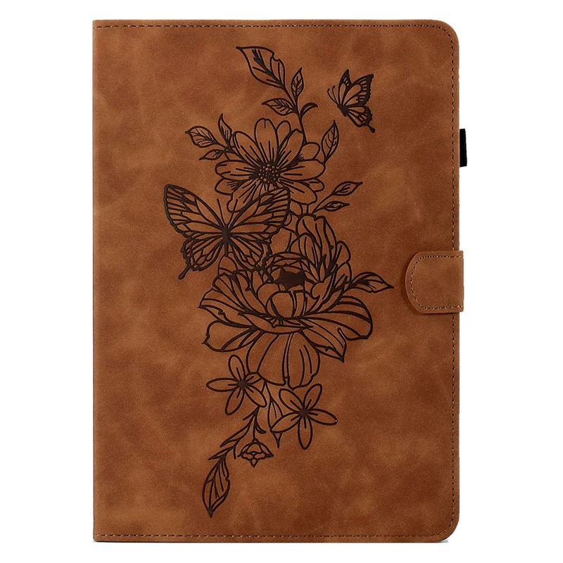 A4 For iPad Pro 11 (2025) / (2024) Case Flower Butterfly Imprinted Card Slots Leather Cover - Brown
