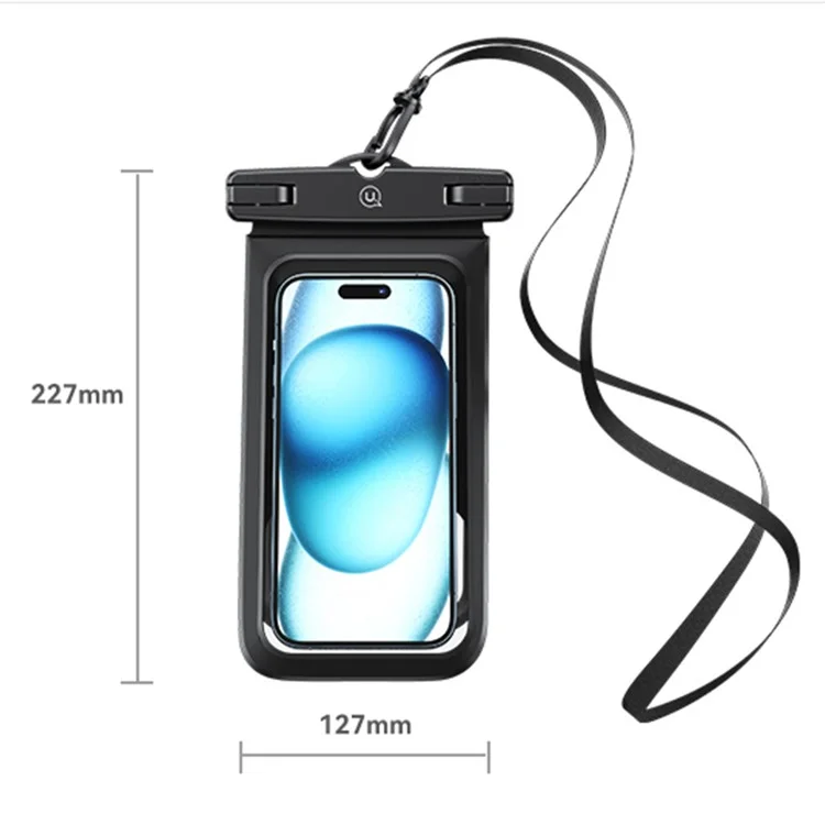 USAMS YD014 IP68 wasserdichte Handytasche mit Doppelfach - Große PVC-Handytasche - Schwarz