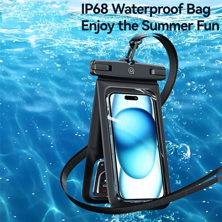 USAMS YD014 IP68 wasserdichte Handytasche mit Doppelfach - Große PVC-Handytasche - Schwarz