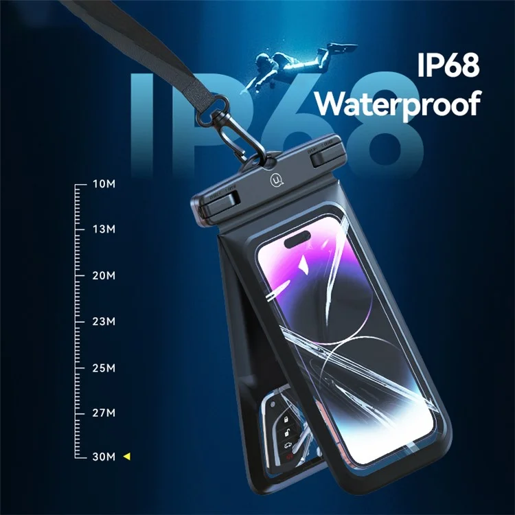 USAMS YD014 IP68 wasserdichte Handytasche mit Doppelfach - Große PVC-Handytasche - Schwarz
