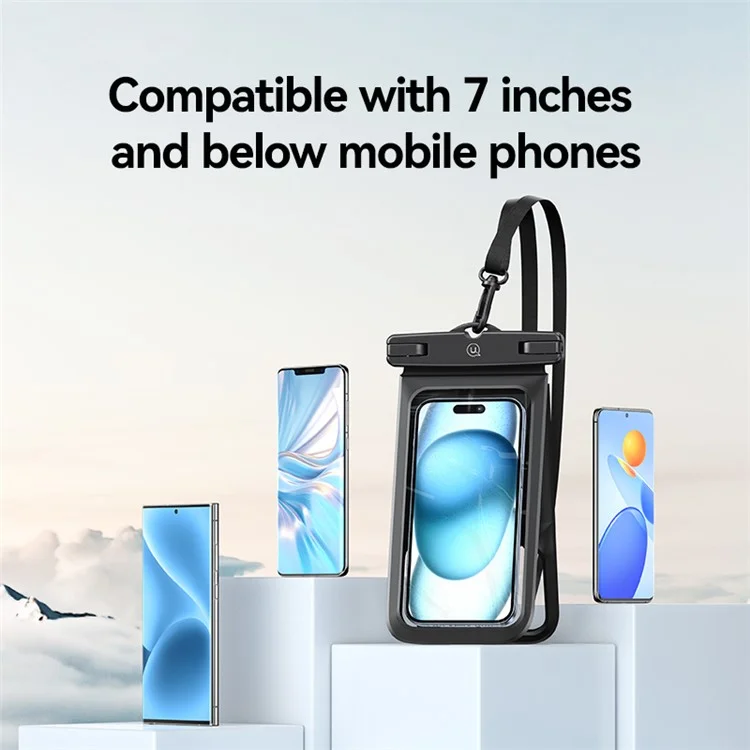 USAMS YD014 IP68 wasserdichte Handytasche mit Doppelfach - Große PVC-Handytasche - Schwarz
