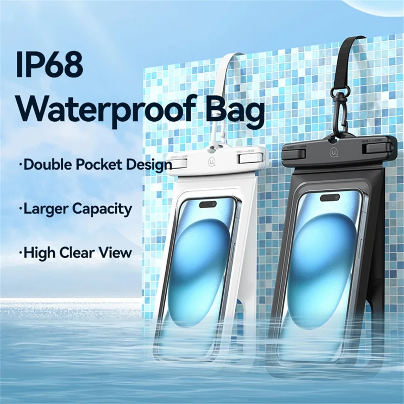 USAMS YD014 IP68 Waterproof Phone Pouch Double Space Large PVC Phone Bag Holder - Pink