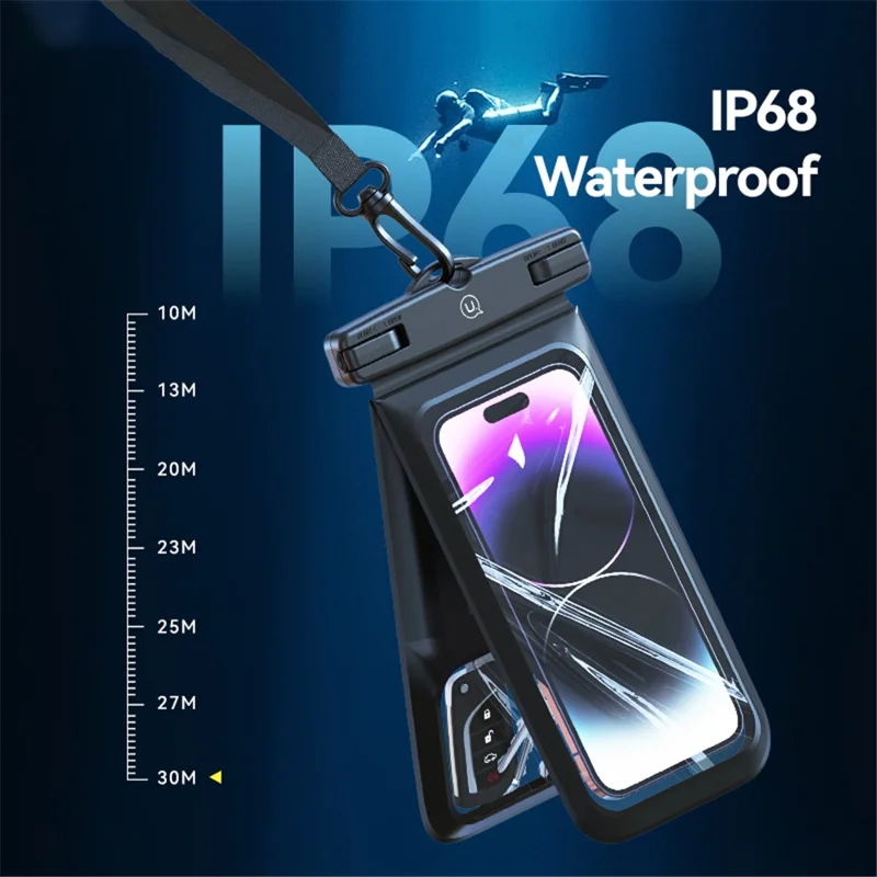 USAMS YD014 IP68 Waterproof Phone Pouch Double Space Large PVC Phone Bag Holder - Pink
