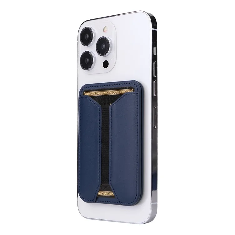 Porta-cartões magnético de couro sintético G056 para celular com suporte - Azul Escuro