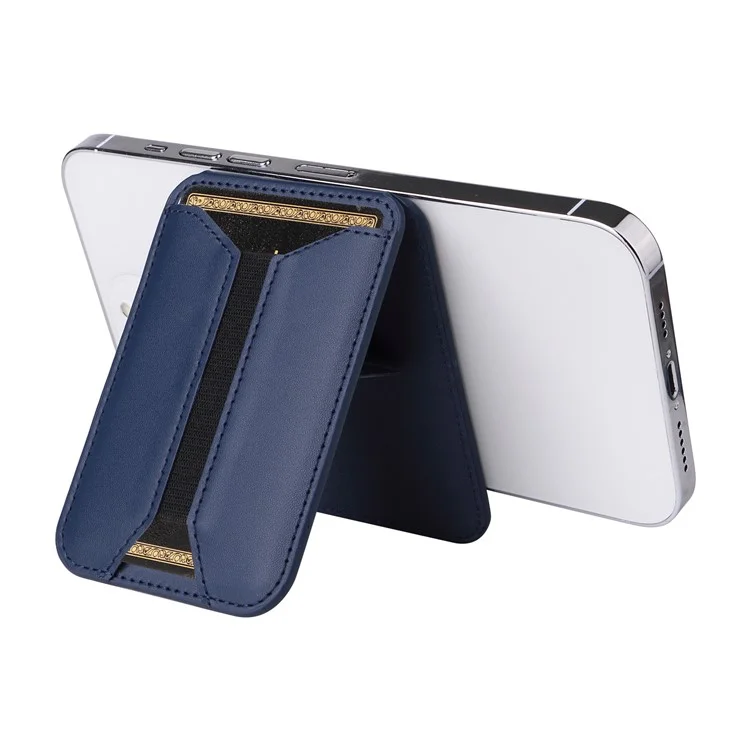 Porta-cartões magnético de couro sintético G056 para celular com suporte - Azul Escuro