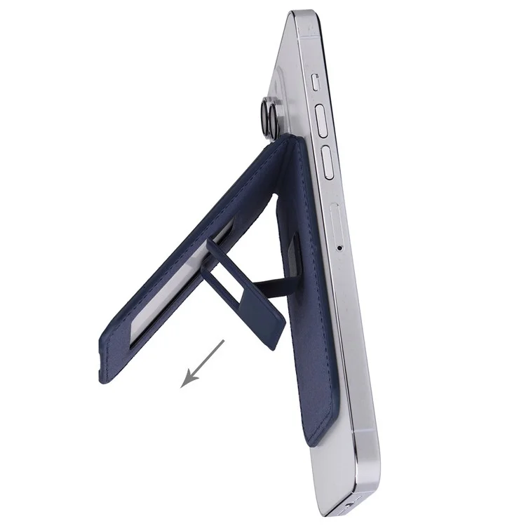 Porta-cartões magnético de couro sintético G056 para celular com suporte - Azul Escuro