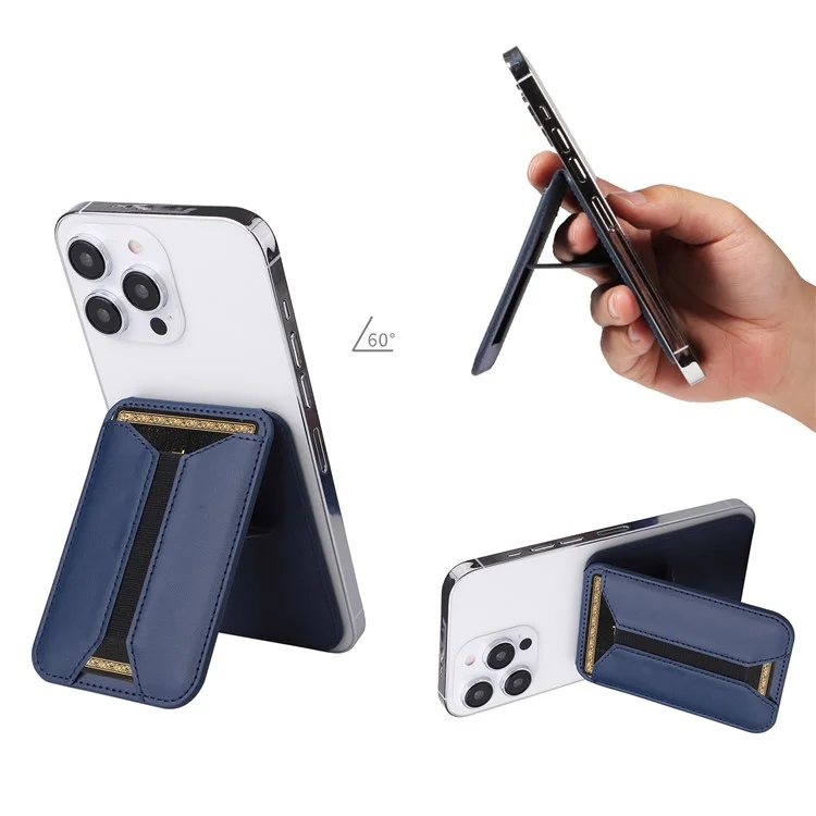Porta-cartões magnético de couro sintético G056 para celular com suporte - Azul Escuro