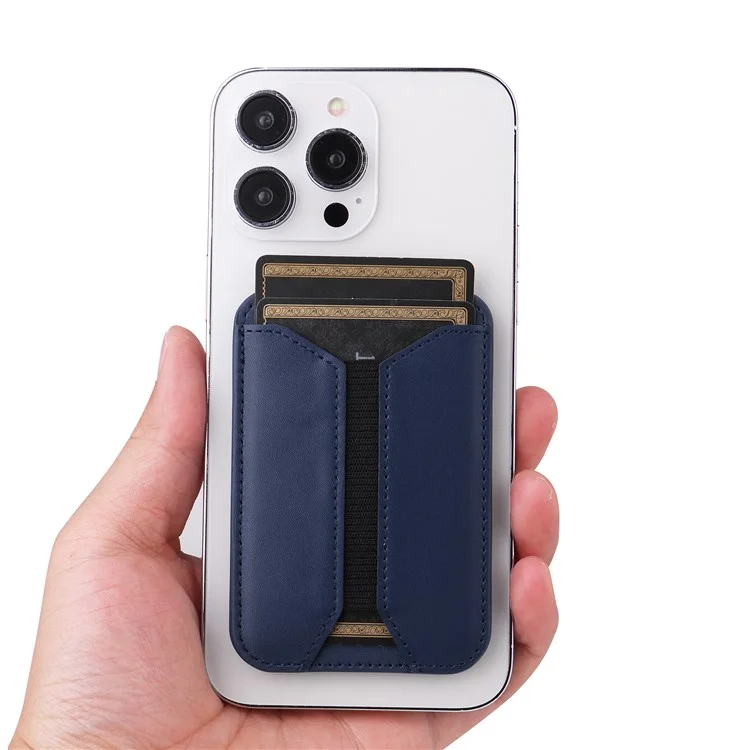 Porta-cartões magnético de couro sintético G056 para celular com suporte - Azul Escuro