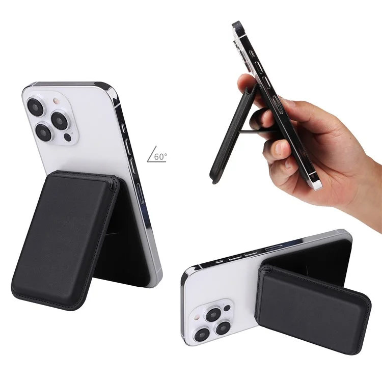 G057 Supporto per Carte Magnetiche per Retro del Telefono in Pelle PU con Supporto - Nero