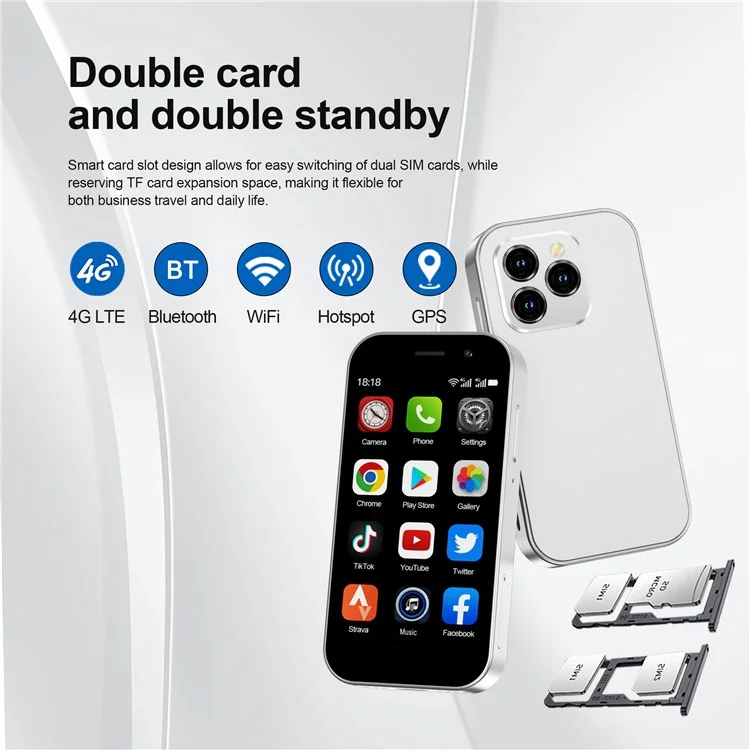 KING8000 3-Zoll 2+16GB Dual-SIM Ultra-Mini 4G-Smartphone - Schwarz
