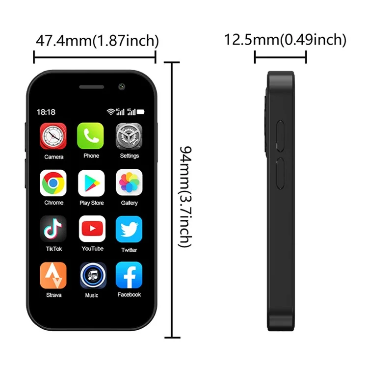 KING8000 3-Zoll 2+16GB Dual-SIM Ultra-Mini 4G-Smartphone - Schwarz