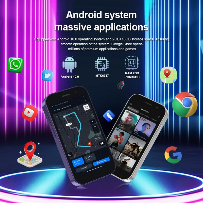 KING8000 3-Inch 2+16GB Dual SIM Ultra Mini 4G Smartphone - Purple