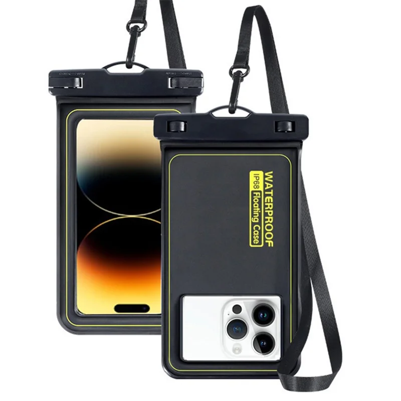011 IP68 Waterproof Touch Screen Floating Phone Bag for Phones Below 7-inch, Size S - Black+Yellow Line