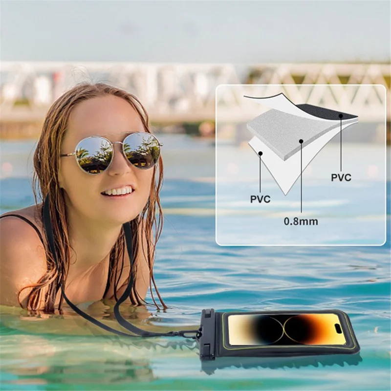 011 IP68 Waterproof Touch Screen Floating Phone Bag for Phones Below 7-inch, Size S - Black+Yellow Line