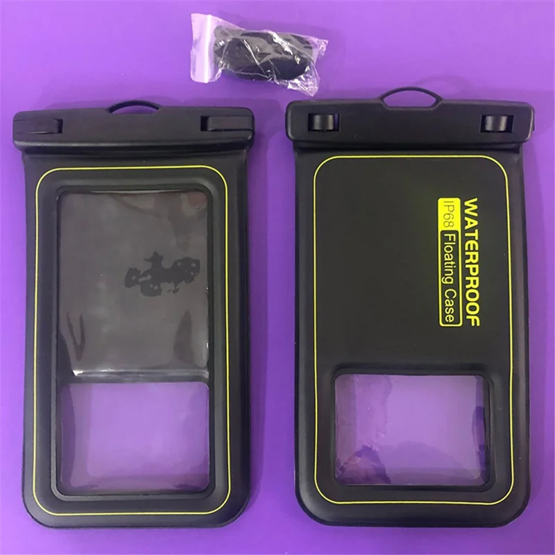 011 IP68 Waterproof Touch Screen Floating Phone Bag for Phones Below 7-inch, Size S - Black+Yellow Line