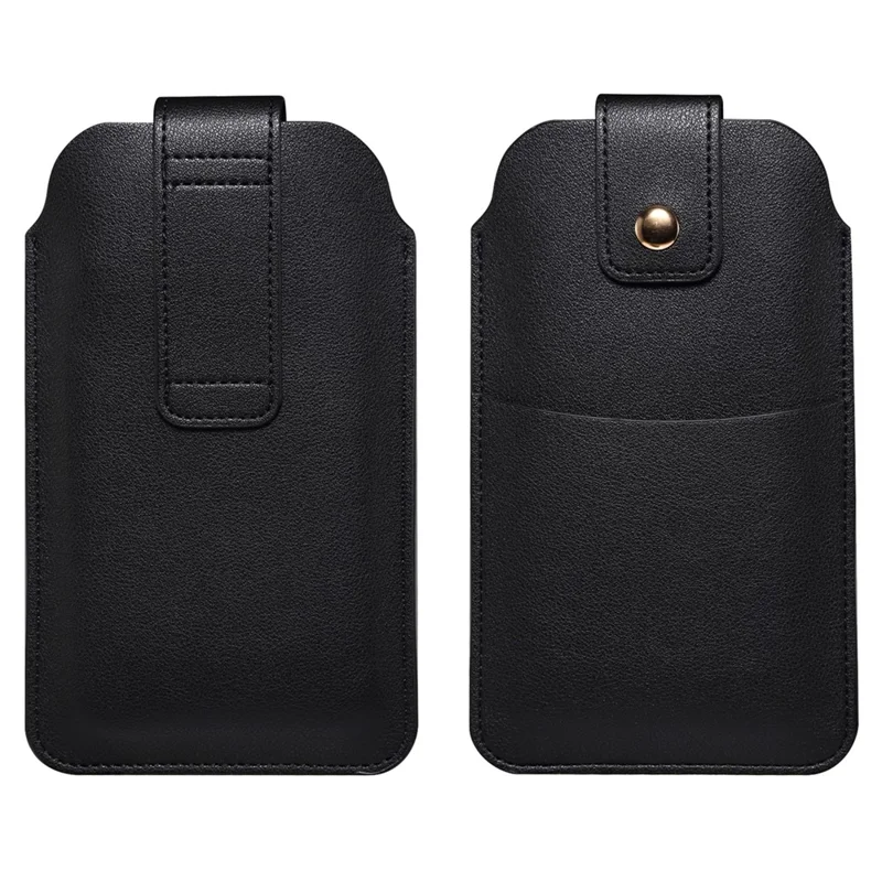 5.4-6.1 Inch Phone Storage Pouch Ultra Thin Microfiber Leather Waist Bag for iPhone 17 / 17 Pro / 16 / 16 Pro / Samsung Galaxy S26 / S25, Size S - Black