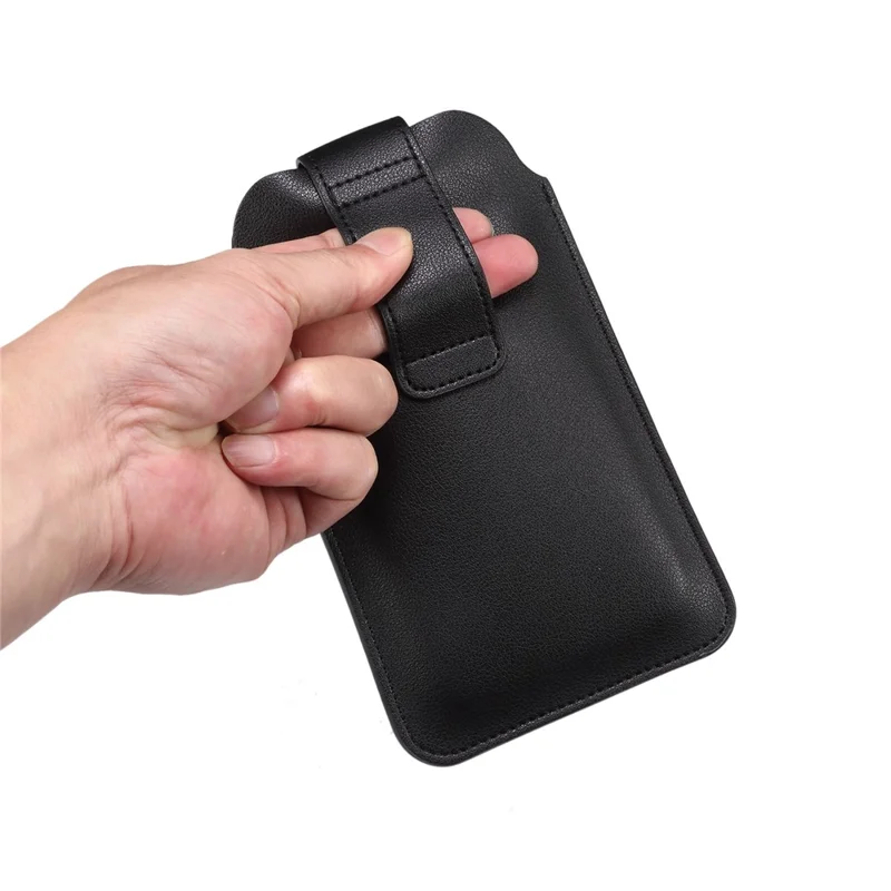 5.4-6.1 Inch Phone Storage Pouch Ultra Thin Microfiber Leather Waist Bag for iPhone 17 / 17 Pro / 16 / 16 Pro / Samsung Galaxy S26 / S25, Size S - Black