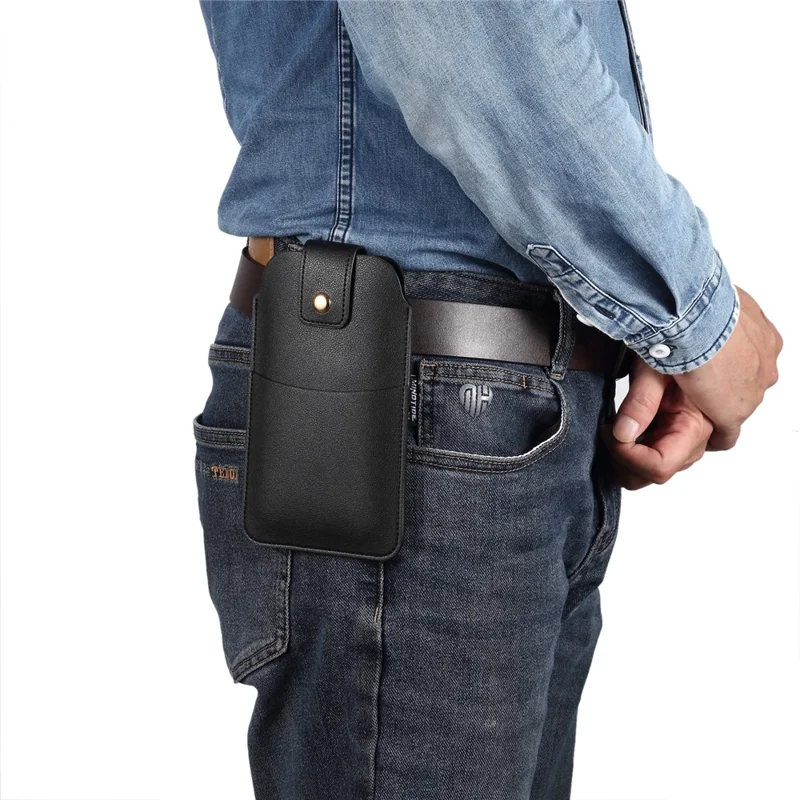 5.4-6.1 Inch Phone Storage Pouch Ultra Thin Microfiber Leather Waist Bag for iPhone 17 / 17 Pro / 16 / 16 Pro / Samsung Galaxy S26 / S25, Size S - Black