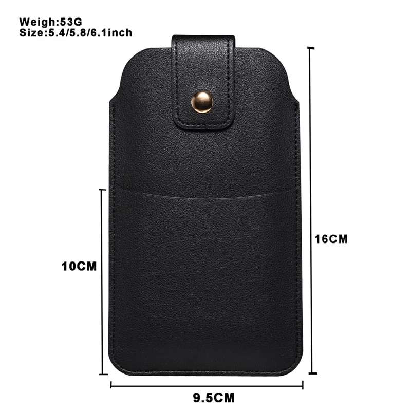 5.4-6.1 Inch Phone Storage Pouch Ultra Thin Microfiber Leather Waist Bag for iPhone 17 / 17 Pro / 16 / 16 Pro / Samsung Galaxy S26 / S25, Size S - Black