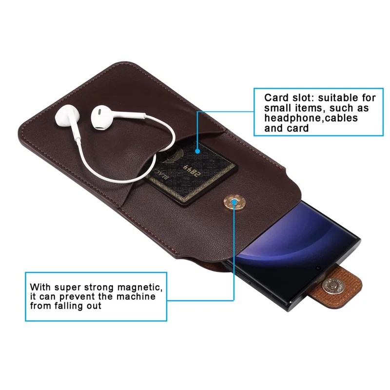 6.7-6.9 Inch Universal Phone Storage Pouch Microfiber Leather Waist Bag, Size L - Coffee