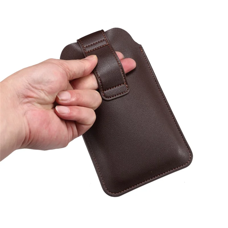 6.7-6.9 Inch Universal Phone Storage Pouch Microfiber Leather Waist Bag, Size L - Coffee