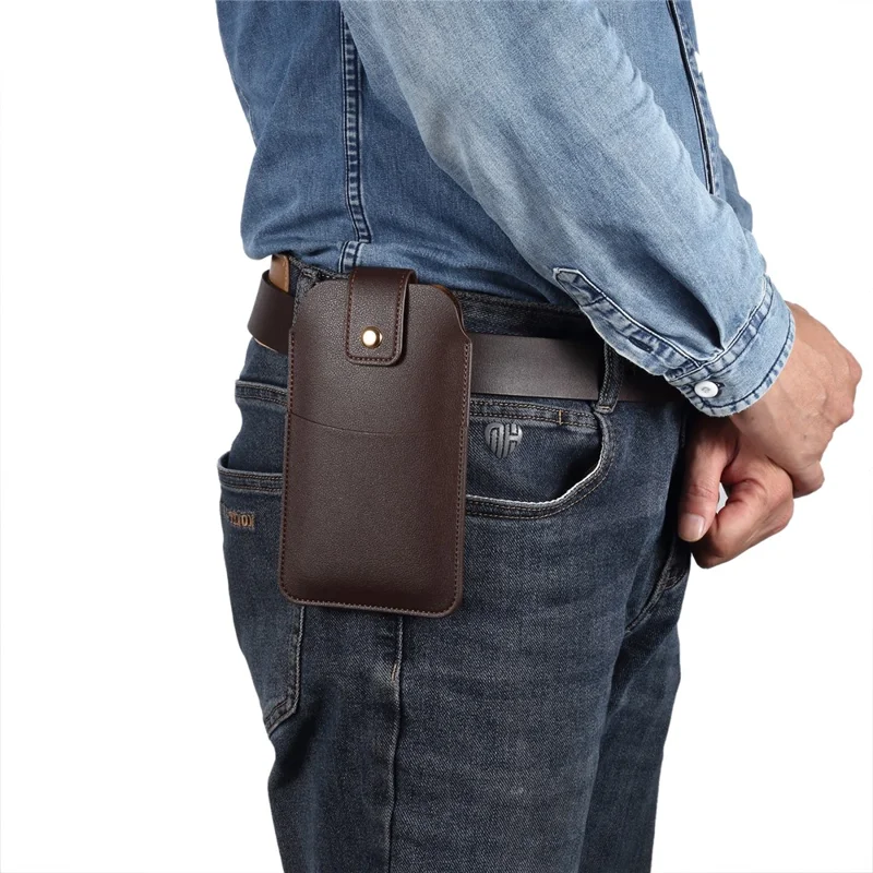 6.7-6.9 Inch Universal Phone Storage Pouch Microfiber Leather Waist Bag, Size L - Coffee