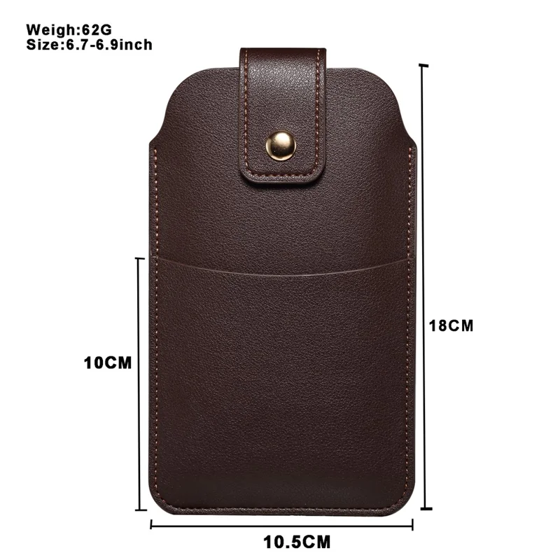 6.7-6.9 Inch Universal Phone Storage Pouch Microfiber Leather Waist Bag, Size L - Coffee