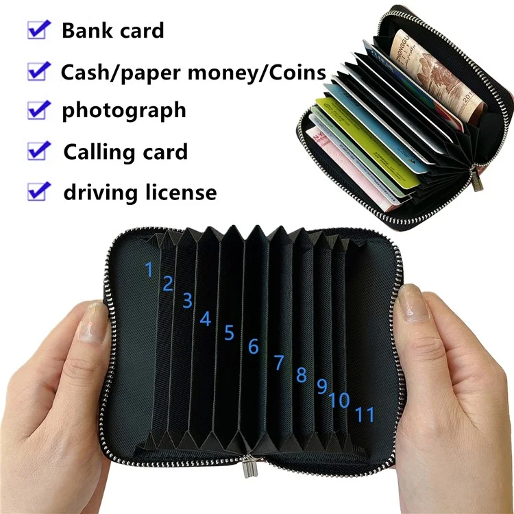 PU Leather Card Bag Multiple Card Slots Holder Zipper Purse with Wrist Strap - Blue